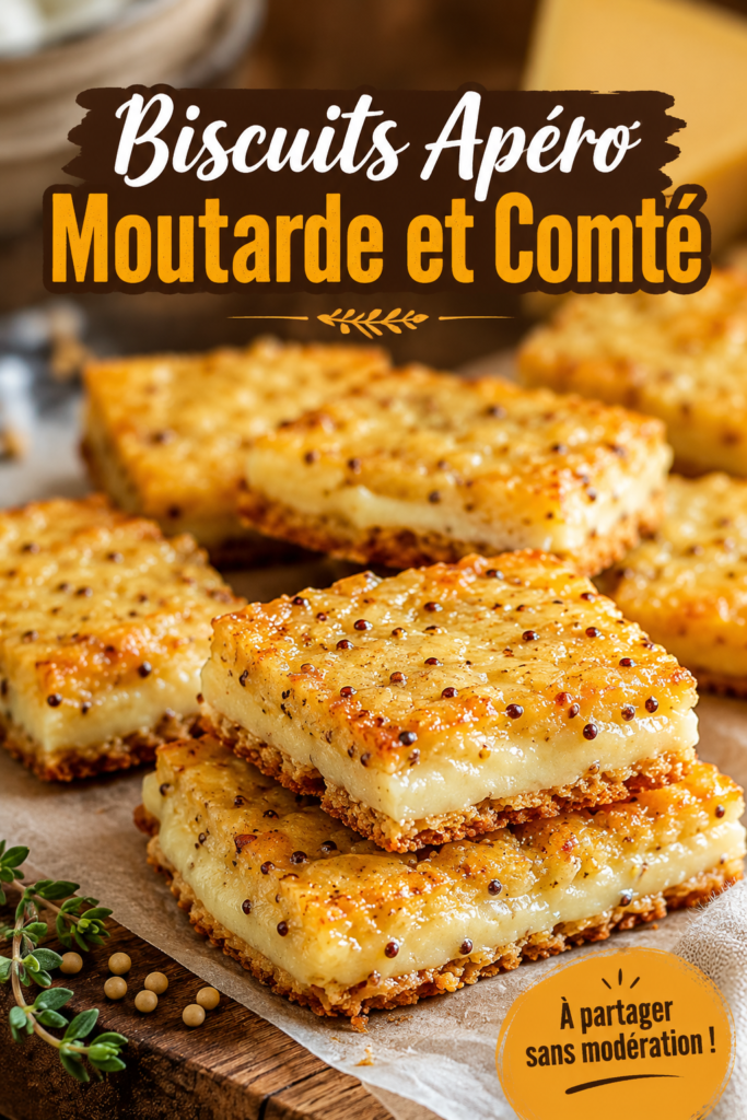 Biscuits apéritifs croustillants avec moutarde et comté sur une table