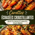 Plat de carottes écrasées croustillantes assaisonnées, sur une table chaleureuse.