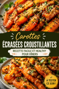 Plat de carottes écrasées croustillantes assaisonnées, sur une table chaleureuse.