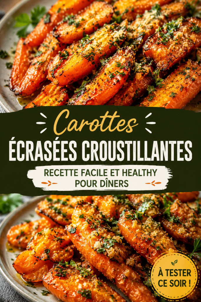 Plat de carottes écrasées croustillantes assaisonnées, sur une table chaleureuse.