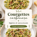 Assiette de courgettes carbonara légères et savoureuses, garnie de parmesan