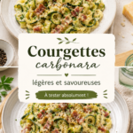 Assiette de courgettes carbonara légères et savoureuses, garnie de parmesan