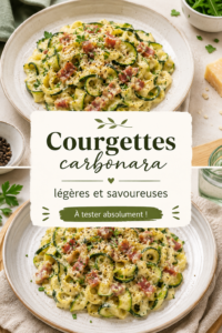 Assiette de courgettes carbonara légères et savoureuses, garnie de parmesan
