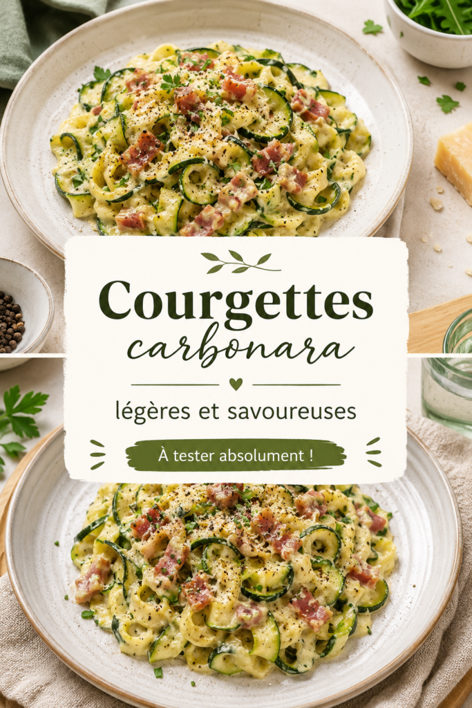 Assiette de courgettes carbonara légères et savoureuses, garnie de parmesan