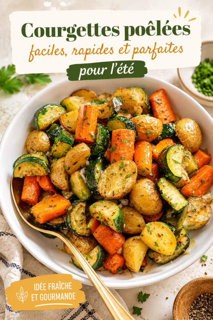 Poêlée de courgettes savouroses et colorées servies dans une assiette