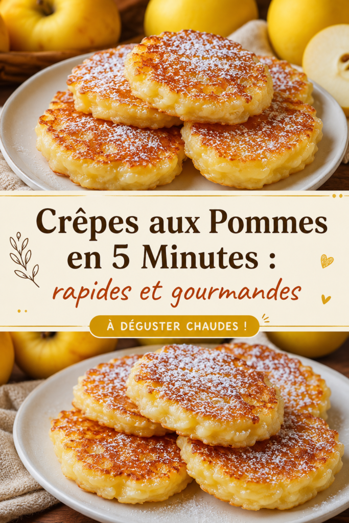 Une assiette de crêpes aux pommes dorées, servies avec un peu de sucre glace.