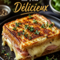 Un délicieux Croque-Monsieur au four doré et croustillant sur une assiette.