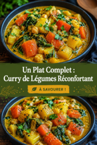 Un curry de légumes coloré servi dans un bol, prêt à être dégusté.