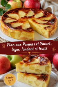 Flan aux pommes et yaourt très appétissant sur une table