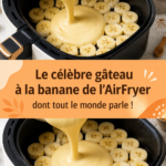 Un gâteau à la banane doré sorti de l'AirFryer, prêt à être déguster.