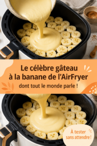 Un gâteau à la banane doré sorti de l'AirFryer, prêt à être déguster.