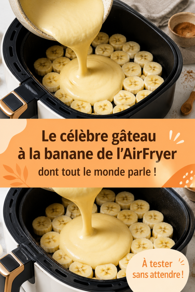 Un gâteau à la banane doré sorti de l'AirFryer, prêt à être déguster.