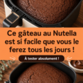 Un gâteau moelleux au Nutella sur une assiette en bois.