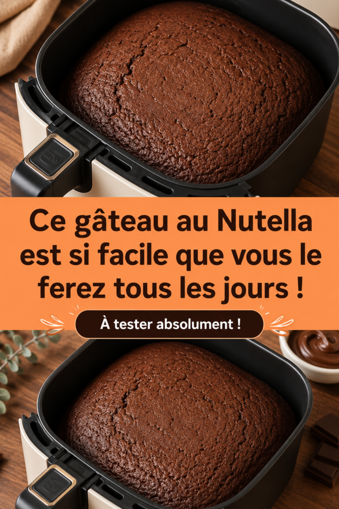 Un gâteau moelleux au Nutella sur une assiette en bois.