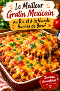 Un gratin mexicain au riz et viande hachée doré et appétissant