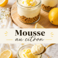 Mousse au citron légère garnie de zestes de citron sur une table en bois