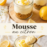Mousse au citron légère garnie de zestes de citron sur une table en bois