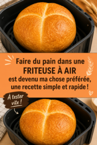 Recette de pain croustillant fait dans une friteuse à air, avec une croûte dorée.