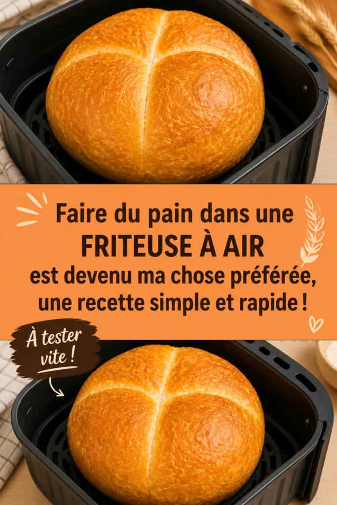 Recette de pain croustillant fait dans une friteuse à air, avec une croûte dorée.