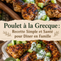 Recette de poulet à la grecque servie avec des légumes frais.