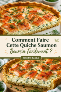 Quiche saumon Boursin prête à être servie, dorée et appétissante