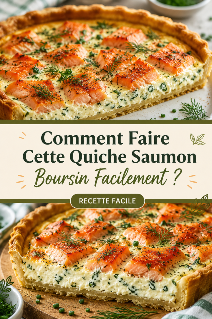 Quiche saumon Boursin prête à être servie, dorée et appétissante