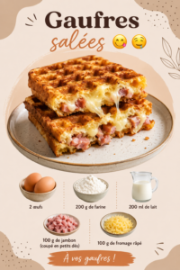 Des gaufres salées dorées servies avec des légumes frais, idéales pour un repas équilibré.