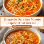 Soupe chaude dans un bol prêt à être dégustée, avec des ingrédients frais autour.