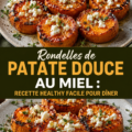 Rondelles de patate douce au miel sur une assiette, prêtes à être dégustées.