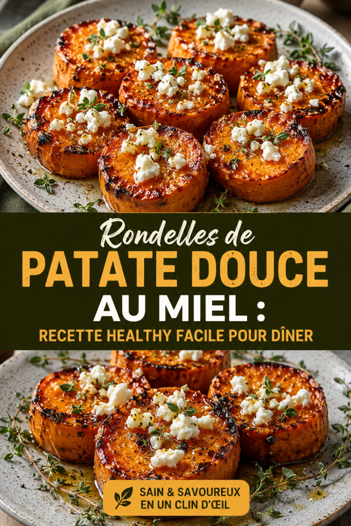 Rondelles de patate douce au miel sur une assiette, prêtes à être dégustées.