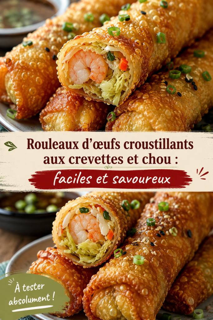 Rouleaux d'œufs croustillants aux crevettes et chou sur une assiette