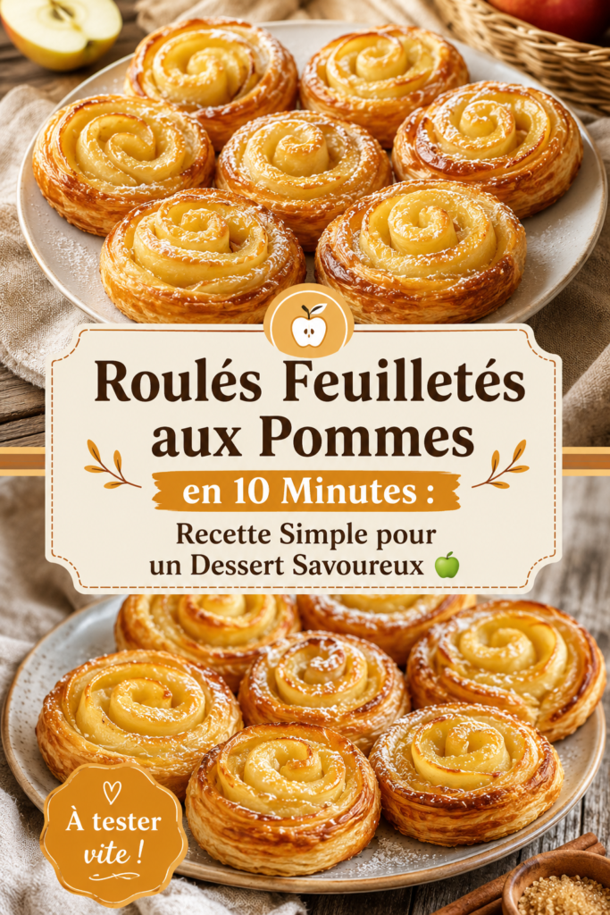 Roulés feuilletés aux pommes sur une assiette, dessert simple et rapide à préparer