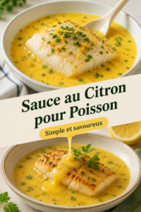 Une assiette de poisson avec une délicieuse sauce au citron à côté de légumes frais
