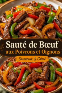 Sauté de bœuf aux poivrons coloré servi dans une assiette blanche