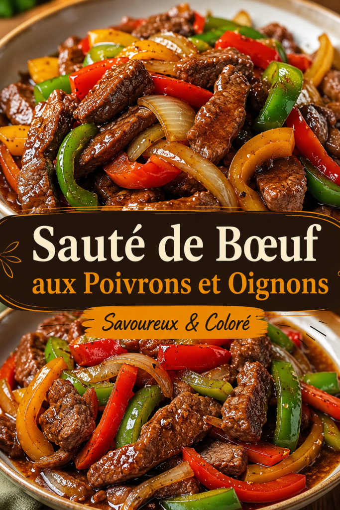 Sauté de bœuf aux poivrons coloré servi dans une assiette blanche