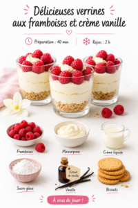Verrines aux framboises et crème vanille, dessert léger et frais