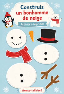 Activité printable montrant un bonhomme de neige avec des accessoires colorés