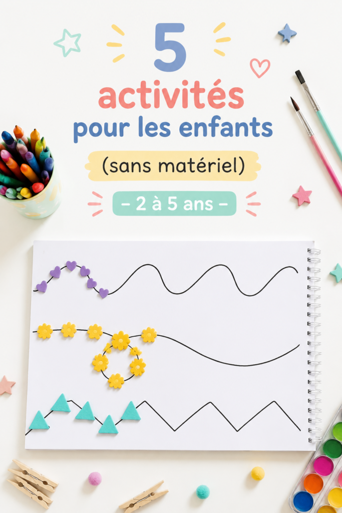 Un enfant souriant joue à un jeu imaginatif sans matériel.