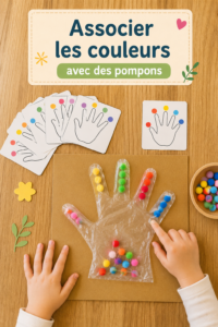 Un assortiment coloré de pompons sur un fond de tissus variés.