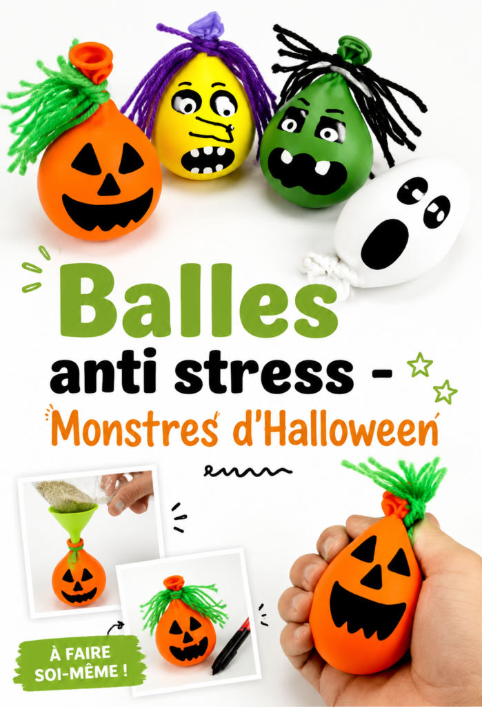 Balles anti-stress colorées en forme de monstres pour Halloween