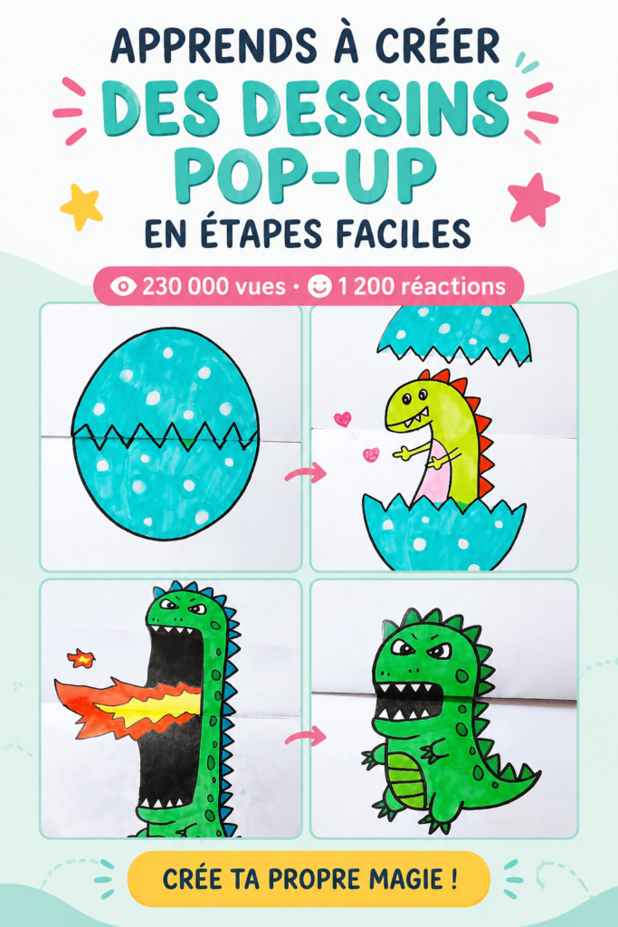 Un enfant heureux réalisant un dessin pop-up coloré à la maison.