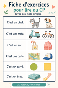 Fiches d'exercices colorées pour aider les enfants à lire au CP