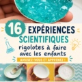 Un enfant réalise une expérience scientifique amusante avec un adulte, entouré de matériel éducatif.