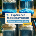 Enfants réalisant une expérience amusante sur les nuages de pluie à la maison.
