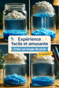 Enfants réalisant une expérience amusante sur les nuages de pluie à la maison.