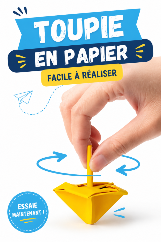 Dreidel en papier coloré posé sur une table en bois, décoré de dessins.