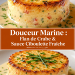 Flan de crabe délicat avec sauce ciboulette fraîche sur assiette