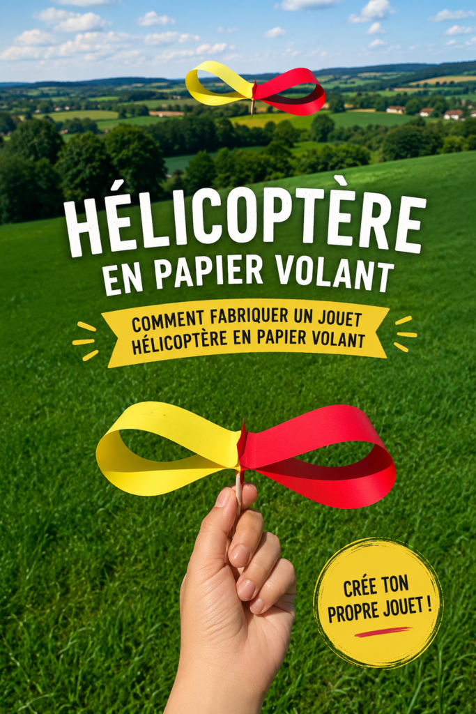 Un hélicoptère en papier coloré sur un fond en extérieur