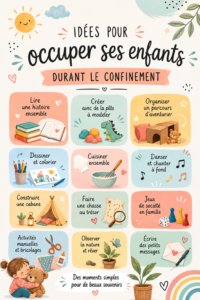 Maman et enfants s'amusent ensemble avec des activités manuelles durant le confinement.