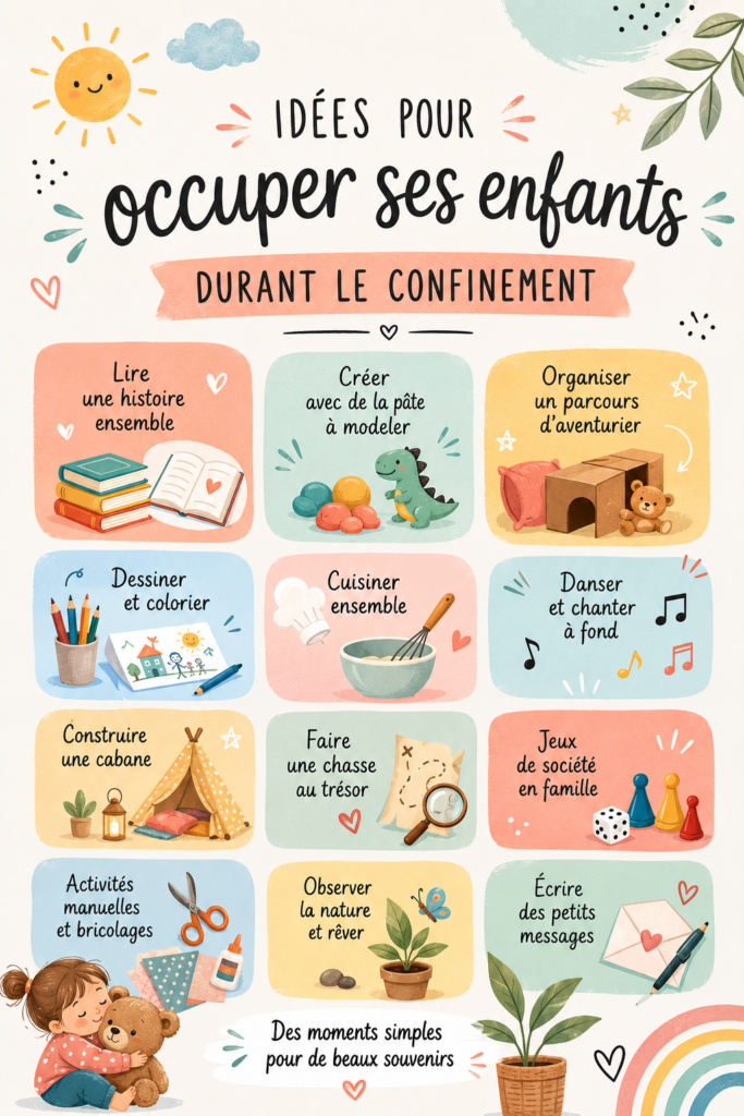 Maman et enfants s'amusent ensemble avec des activités manuelles durant le confinement.